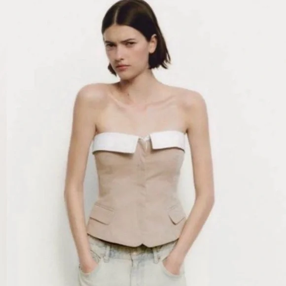 Zara mixed gabardine top, size S - Picture 4 of 5